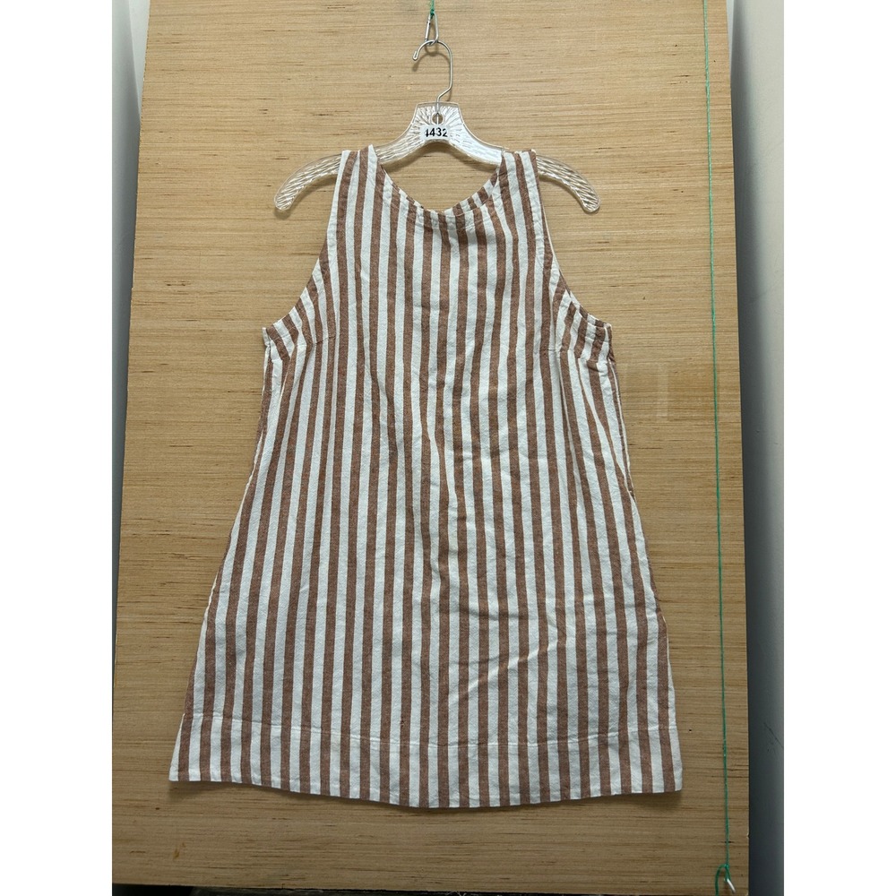 Old Navy Brown White Striped Linen Blend Sleeveless Shift Mini Dress Large